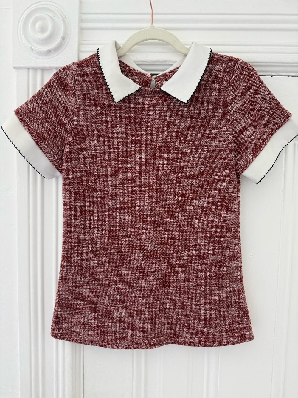Freeway Marled Burgundy Short-Sleeve Top with White Peter Pan Collar